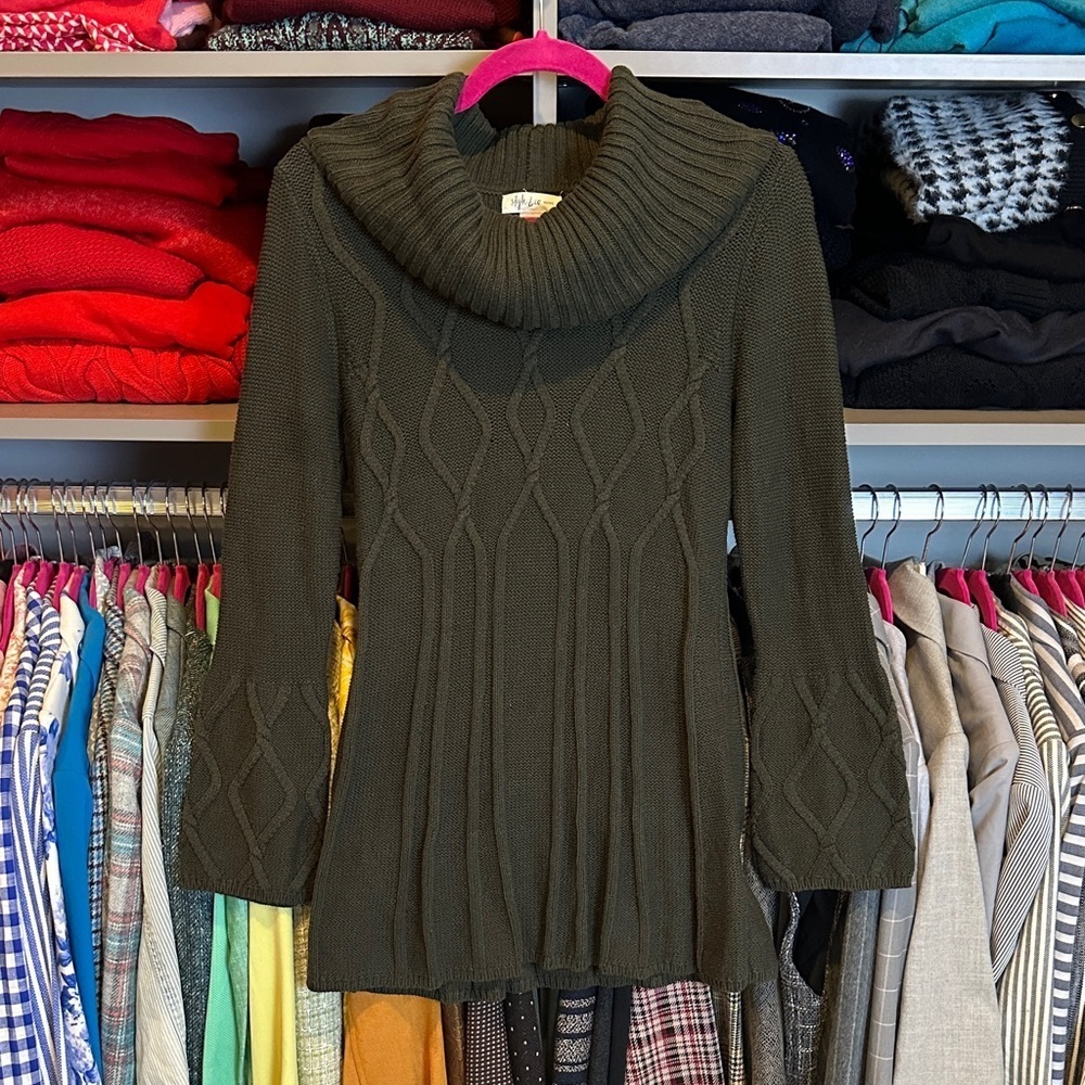 Style & Co olive long bell sleeve cowl neck tunic sweater size SP
